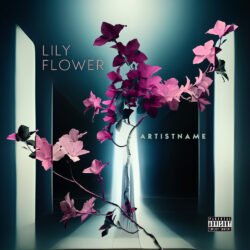 Lily Flower Synthwave Electronic Album Art Design - for Ambient, Dream Pop Music - style Conceptual Art, Cinematic Style - in Pink, Purple Color