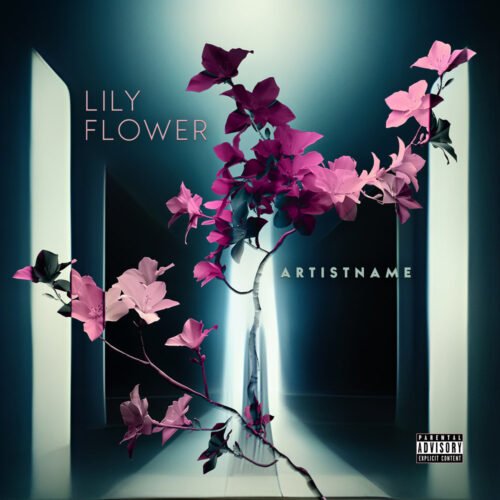 Lily Flower Synthwave Electronic Album Art Design - for Ambient, Dream Pop Music - style Conceptual Art, Cinematic Style - in Pink, Purple Color