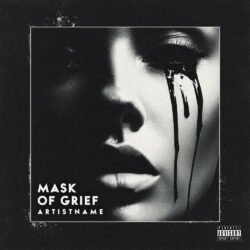 Mask of Grief Dark Melodic Death Metal and Gothic Metal Album Cover Art - for Alternative Metal, Dark Ambient Music - style Chiaroscuro, Cinematic Style - in Black, Grey Color