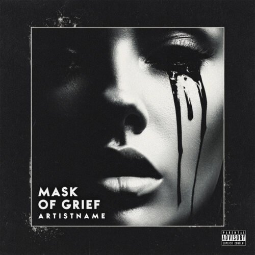 Mask of Grief Dark Melodic Death Metal and Gothic Metal Album Cover Art - for Alternative Metal, Dark Ambient Music - style Chiaroscuro, Cinematic Style - in Black, Grey Color