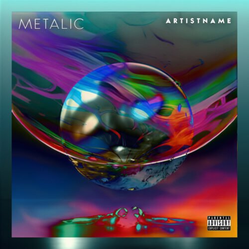 Metallic Abstract Psychedelic Sci Fi Electronic Music Album Cover Art - for Electronic, Ambient Music - style Abstract, Holographic Art - in Blue, Purple Color