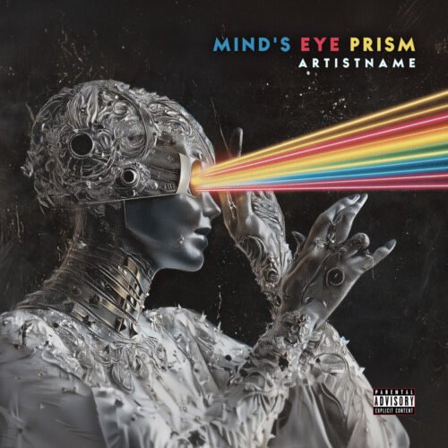 Progressive Rock Sci Fi Surrealism Cover Art - for Electronic, Ambient Music - style Sci-Fi Style, Cyberpunk - in Blue, Red Color