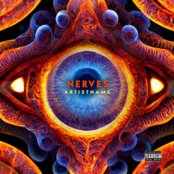 Nerves Psychedelic Electronic Industrial Rock Metal Album Cover Art - for Ambient, Dark Synth Music - 3D Render, Biopunk Style - in Orange, Blue Color