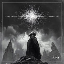 Radiance and Ruin Dark Industrial Goth Metal Album Cover Art - for Alternative Metal, Black Metal Music - style Cinematic Style, Dark Fantasy - in Black, Grey Color