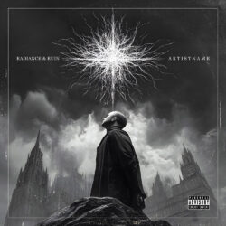 Radiance and Ruin Dark Industrial Goth Metal Album Cover Art - for Black Metal, Dark Ambient Music - Dark Fantasy, Dark Surrealism Style - in Black, Grey Color