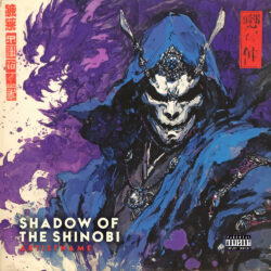 Shadow of the Shinobi Dark Samurai Album Cover Art - for Alternative Hip-Hop, Dark Synth Music - Anime, Chiaroscuro Style - in Black, Blue Color