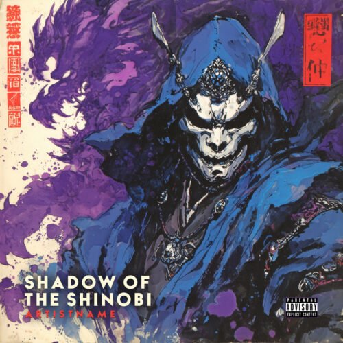 Shadow of the Shinobi Dark Samurai Album Cover Art - for Hip-Hop, Phonk Music - style Illustrated, Anime - in Blue, Purple Color