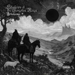 Shadows of the Forgotten Reign Dark Fantasy Album Cover Art - for Black Metal, Doom Metal Music - style Dark Fantasy, Illustrated - in Black, Grey Color