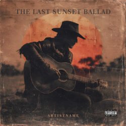 The Last Sunset Ballad Vintage Country Outlaw Cover Art - for Country, Folk Music - style Cinematic Style, Vintage Style - in Orange, Brown Color