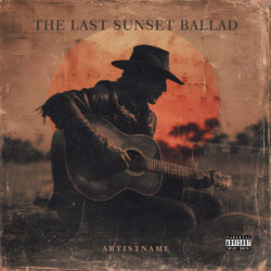 The Last Sunset Ballad Vintage Country Outlaw Cover Art - for Country, Country Rock Music - Vintage Style, Retro Style - in Red, Orange Color