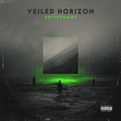 Veiled Horizon Dark Ambient Electronic Music Album Cover Art - for Ambient, Dark Ambient Music - style Abstract, Conceptual Art - in Green, Black Color