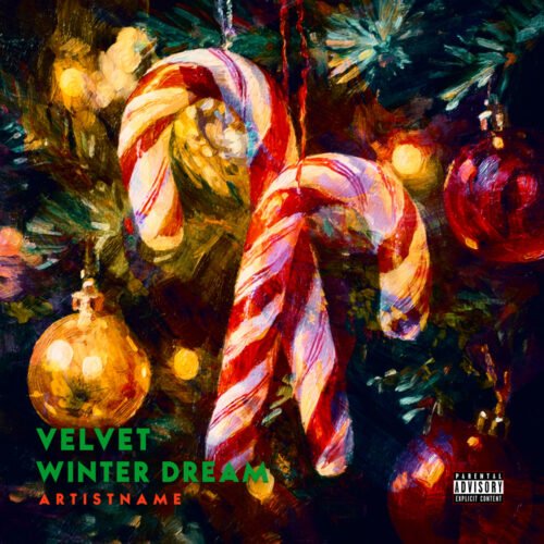 Velvet Winter Dream Christmas Pop Album Cover Art - for Ambient, Dream Pop Music - style Oil Painting, Impressionism - in Red, Green Color
