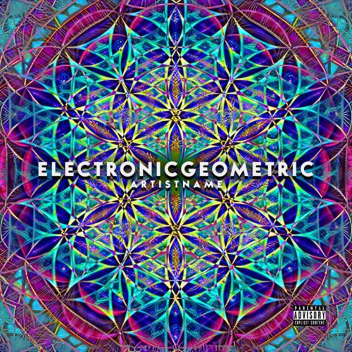 Electronic Geometric Psychedelic Mandala Album Cover Art - for Electronic, EDM Music - style Psychedelic Art, Sacred Geometry - in Blue, Purple Color