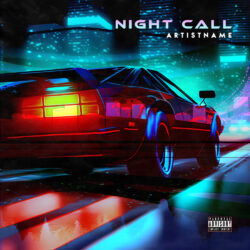 Night Call Synthwave Retrowave Car Album Cover Art - for Dark Synth, Electro Music - 3D Render, Cyberpunk Style - in Red, Blue Color