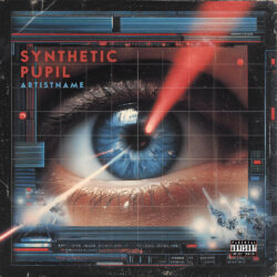 Synthetic Pupil Cyberpunk Sci Fi Cover Art Design - For Industrial, Dark Electro Music - Cyberpunk, Digital Art Style - In Red, Blue Color