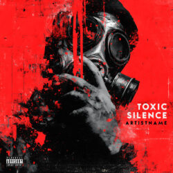 Toxic Silence Industrial Gas Mask Album Cover Art - for Alternative Metal, Dark Electro Music - Dark Surrealism, Digital Art Style - in Red, Black Color