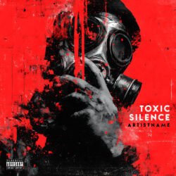 Toxic Silence Industrial Gas Mask Album Cover Art - for Aggrotech, Alternative Metal Music - style Collage, Conceptual Art - in Red, Black Color