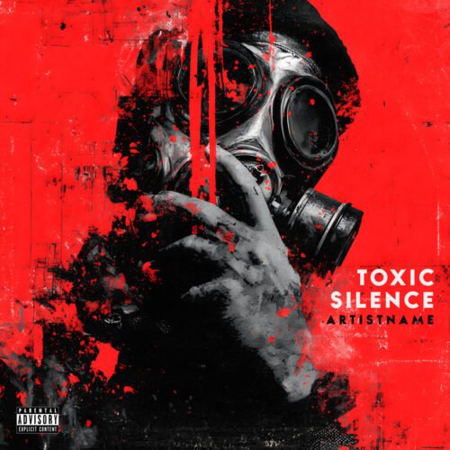 Toxic Silence Industrial Gas Mask Album Cover Art - for Aggrotech, Alternative Metal Music - style Collage, Conceptual Art - in Red, Black Color