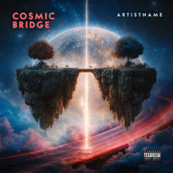 Cosmic Bridge Surreal Synthwave Sci-Fi Album Cover Art - for Progressive Rock, Space Rock Music - Digital Painting, Sci-Fi Style Style - in Blue, Orange Color