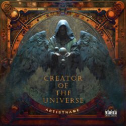Dark Fantasy Creator Of The Universe Album Cover Art - for Symphonic Metal, Dark Ambient Music - style Dark Fantasy, Conceptual Art - in Orange, Brown Color