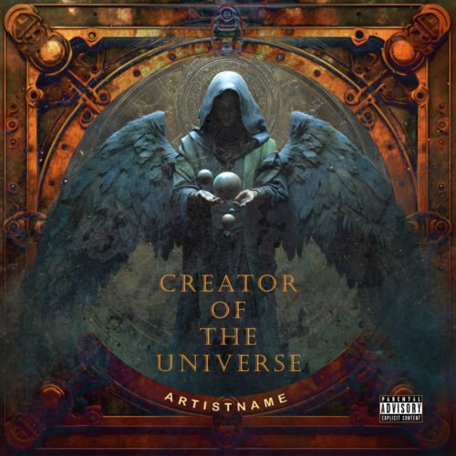 Dark Fantasy Creator Of The Universe Album Cover Art - for Symphonic Metal, Dark Ambient Music - style Dark Fantasy, Conceptual Art - in Orange, Brown Color