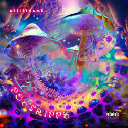 Psytrippy Psychedelic Mushroom Album Cover Art - for Psytrance, Electronic Music - 3D Render, Abstract Style - in Purple, Blue Color