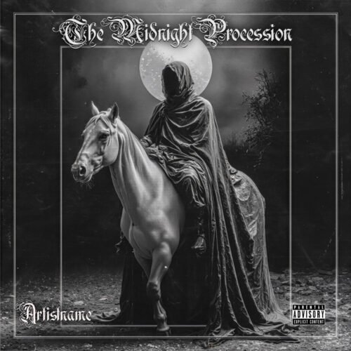 Midnight Procession Dark Gothic Fantasy Horror Album Cover Art - for Black Metal, Dark Ambient Music - style Dark Fantasy, Gothic Art - in Black, Grey Color