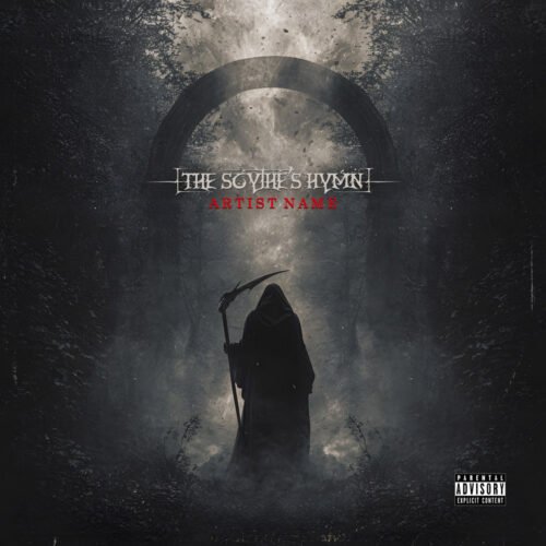 Scythe's Hymn Dark Melodic Metal Album Cover Art - for Black Metal, Death Metal Music - style Dark Fantasy, Cinematic Style - in Black, Grey Color