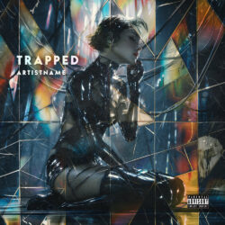 Trapped Cyberpunk Glitch Art Cover - for Dark Pop, Dark Synth Music - 3D Render, Cinematic Style Style - in Black, Grey Color
