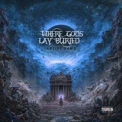 Where Gods Lay Buried Epic Dark Fantasy Metal Album Cover Art - for Black Metal, Death Metal Music - 3D Render, Cinematic Style Style - in Black, Blue Color