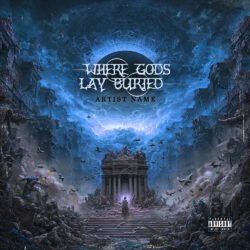 Where Gods Lay Buried Epic Dark Fantasy Metal Album Cover Art - for Death Metal, Black Metal Music - style Dark Fantasy, Cinematic Style - in Blue, Grey Color