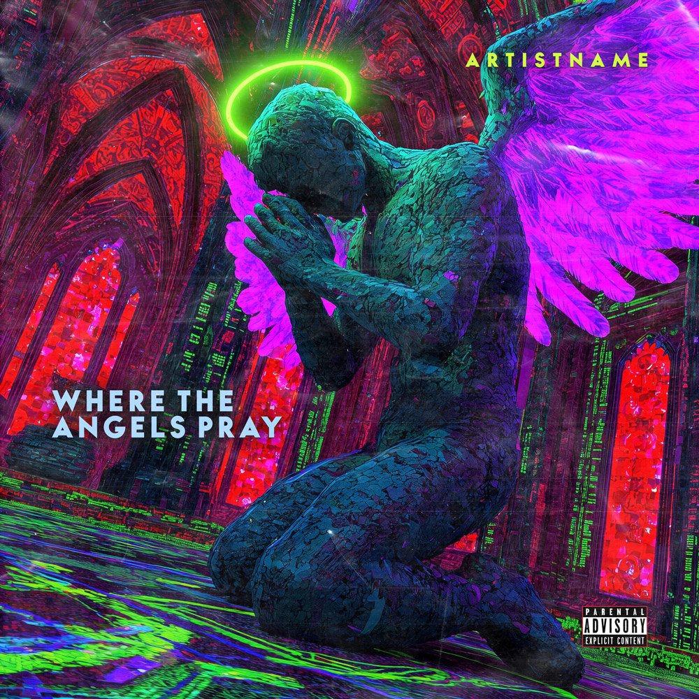 Where The Angels Pray Cyperpunk Religious Surrealism Album Cover Art Where The Angels Pray Cyperpunk Religious Surrealism Album Cover Art