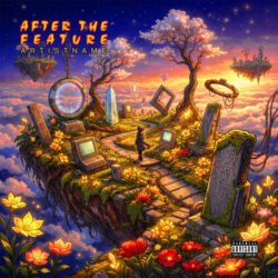 After the Future Surreal Sci-Fi Fantasy Album Cover Art - for Synth-Pop, Indie Pop Music - style Illustrated, Conceptual Art - in Orange, Yellow Color