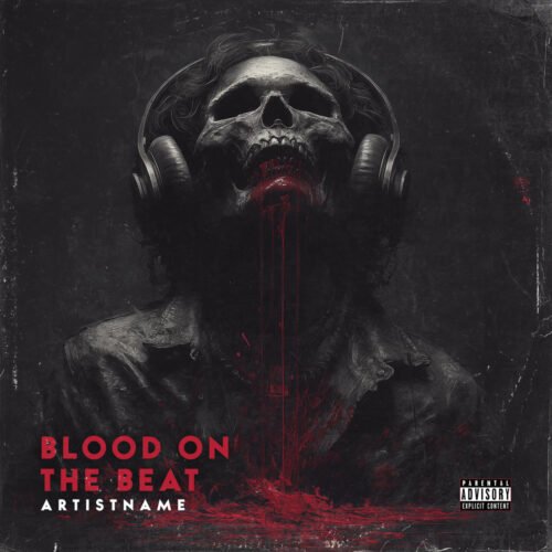 Blood on the Beat Horror Phonk and Dark Metal Album Cover Art - for Deathcore, Gothic Metal Music - style Dark Fantasy, Dark Surrealism - in Red, Black Color