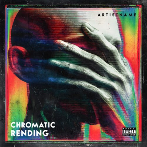 Chromatic Rending Glitch Portrait Cover Art for Dark Music - for Industrial, Dark Electro Music - style Glitch Art, Conceptual Art - in Red, Blue Color