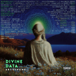 Divine Data Psychedelic Glitch Ambient Album Cover Art - for Electronic, Ambient Music - Digital Painting, Glitch Art Style - in Blue, Green Color