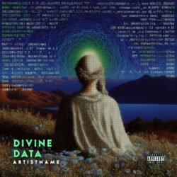 Divine Data Psychedelic Glitch Ambient Album Cover Art - For Ambient, Dark Ambient Music - Style Conceptual Art, Glitch Art - In Blue, Green Color