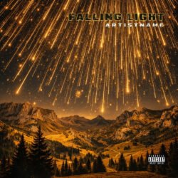Falling Light Meteor Shower Album Cover Art Design - for Ambient, Electronic Music - style Cinematic Style, Photographic - in Yellow, Brown Color