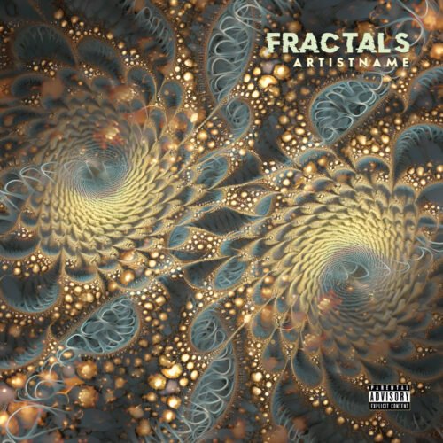 Fractals Abstract Psychedelic Electronic Music Album Cover Art - for Ambient, Electronic Music - style Abstract, Conceptual Art - in Blue, Yellow Color