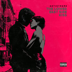 The Lower East Side Kiss Neon Indie Rock Album Cover Art - for Indie Pop, Indie Rock Music - Noir, Neo-Noir Style - in Pink, Black Color
