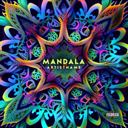 Mandala Psychedelic Abstract Trance Album Cover Art - for Psytrance, Ambient Music - style Psychedelic Art, Sacred Geometry - in Blue, Purple Color