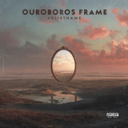 Ouroboros Frame Surreal Ethereal Landscape Album Cover Art - for Ambient, Art Rock Music - Digital Painting, Surrealist Style - in Pink, Orange Color