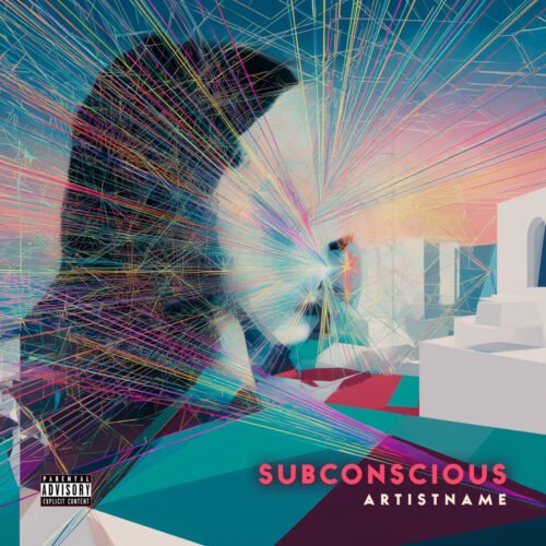 Subconscious Abstract Glitch Art Album Cover - for Ambient, Electronic Music - style Abstract, Conceptual Art - in Blue, Pink Color