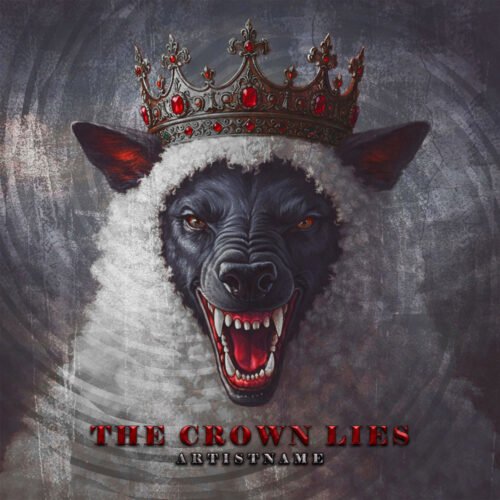 The Crown Lies Dark Wolf Crown Album Cover Art Design - for Heavy Metal, Dark Synth Music - style Dark Fantasy, Dark Surrealism - in Red, Black Color