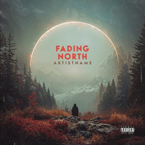 Fading North Surreal Cinematic Landscape Album Cover Art - for Ambient, Dark Folk Music - style Cinematic Style, Dark Fantasy - in Green, Blue Color