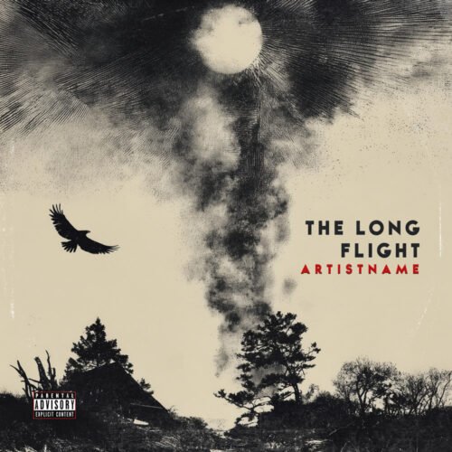 The Long Flight Surreal Folk Album Cover Art - for Alternative Rock, Dark Folk Music - style Charcoal Sketch, Dark Fantasy - in Black, Cream Color