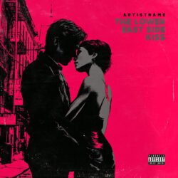 The Lower East Side Kiss Neon Indie Rock Album Cover Art - for Alternative Rock, Indie Rock Music - style Screen Printing, Neo-Noir - in Red, Pink Color