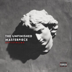 Unfinished Masterpiece Minimalist Statue Album Cover Art - for Alternative Rock, Ambient Music - Chiaroscuro, Monochrome Style - in Black, Grey Color