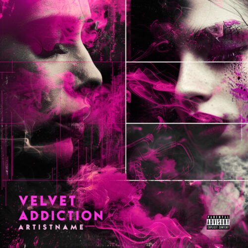 Velvet Addiction Synthwave Ethereal Pop Cover Art - for Dark Pop, Synth-Pop Music - style Collage, Double Exposure - in Pink, Black Color