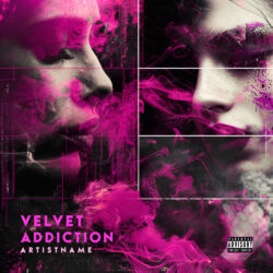 Velvet Addiction Synthwave Ethereal Pop Cover Art - for Dark Pop, Synth-Pop Music - Collage, Digital Art Style - in Pink, Black Color